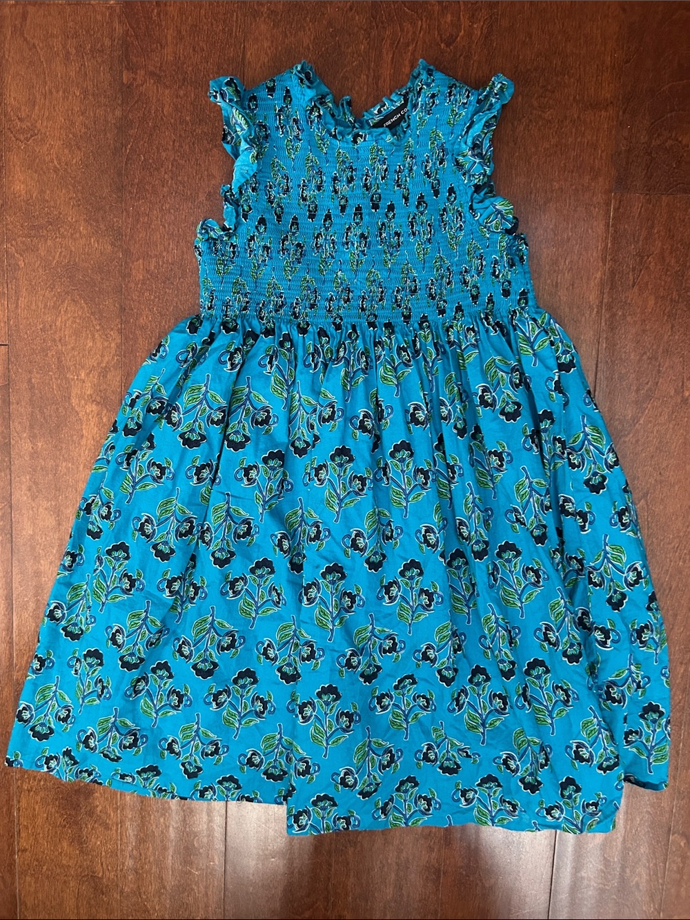 French Connection Kid’s Turquoise Floral Smocked Dress, Size Medium (10-12)